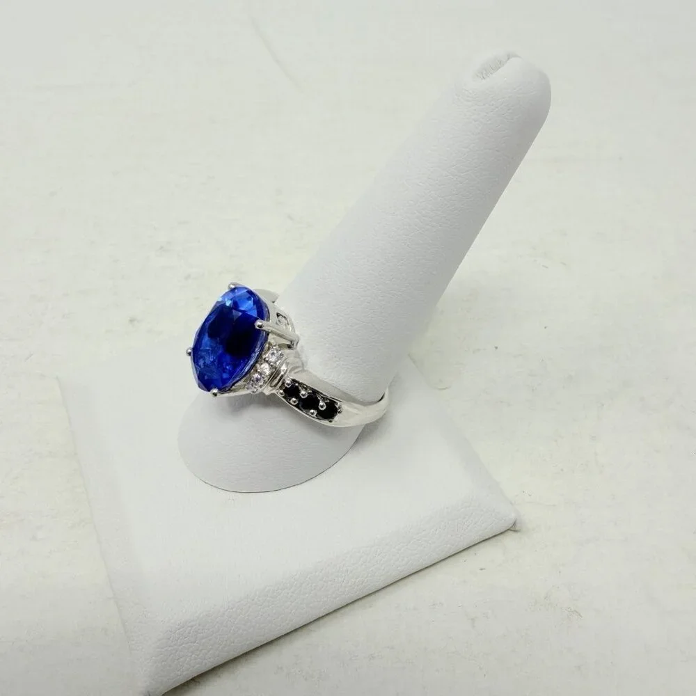 Shop LC Cornflower Blue Quartz Size 10 Ring Platinum Over‎ Sterling Silver 5373